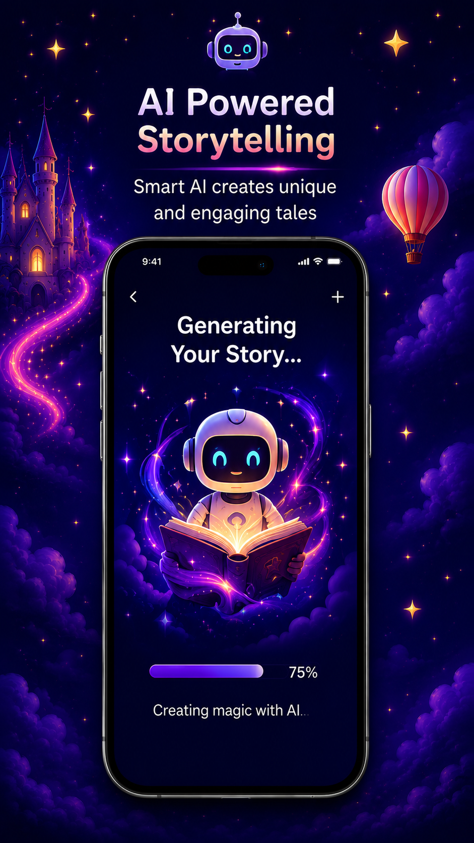 Illustrated AI story reading page